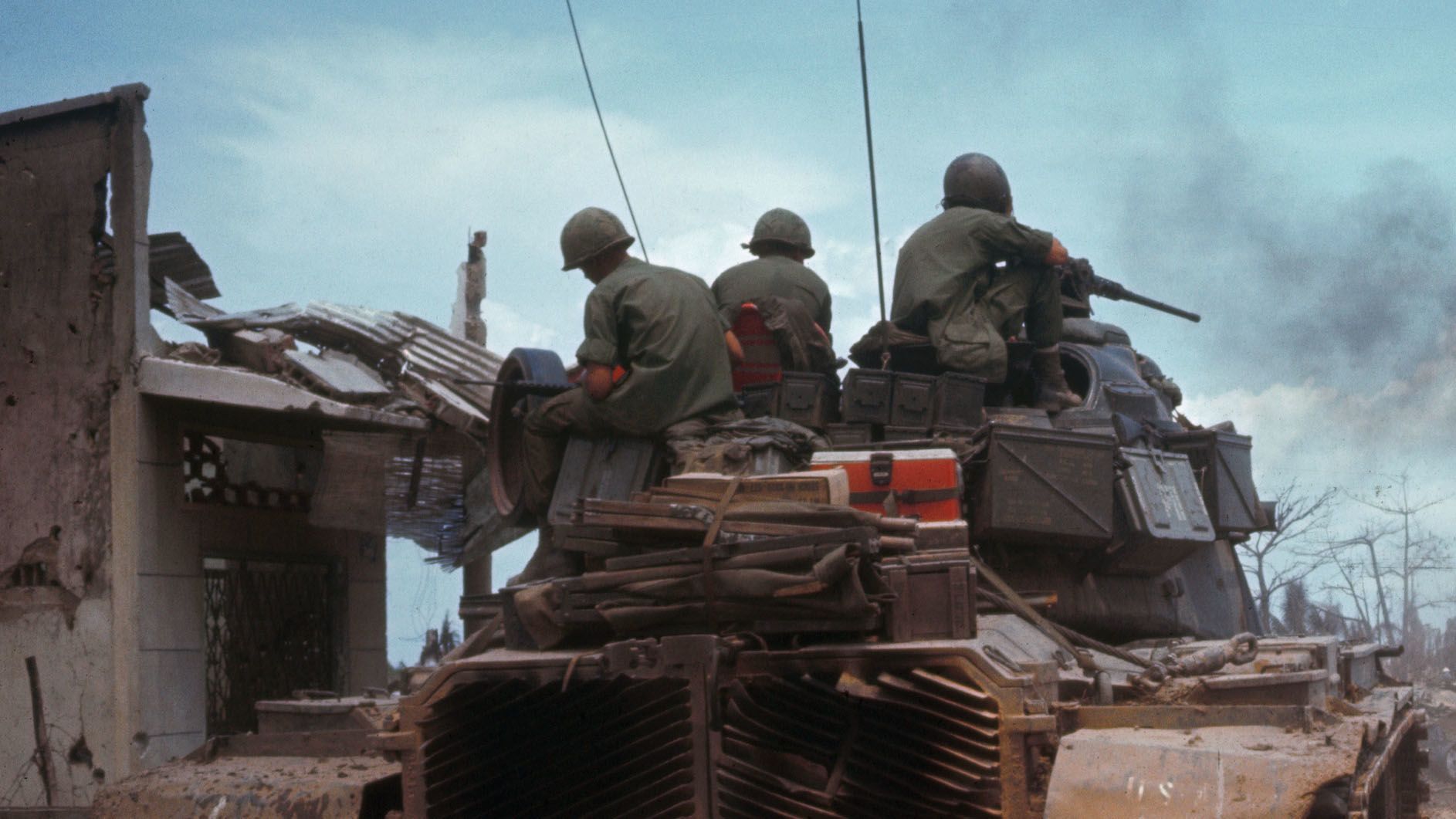 U.S. tank in a ruined Saigon street in 1968. Page had a reputation for going in closer to the action than most. (Photo by Tim Page/Getty Images)